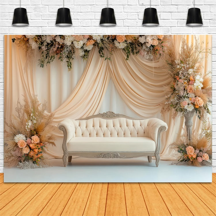 Boho Backdrop Sofa Delicate Floral Arrangement Backdrop GQ2-72