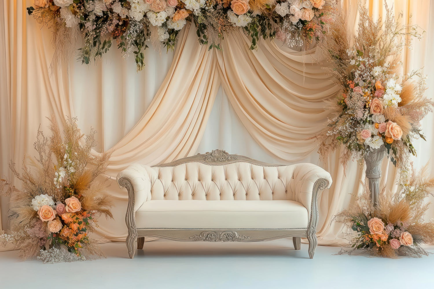 Boho Backdrop Sofa Delicate Floral Arrangement Backdrop GQ2-72