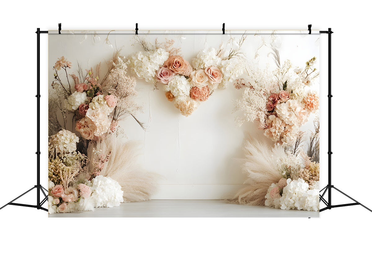 Boho Photo Backdrop Heart Shaped Floral Arrangement Backdrop GQ2-73