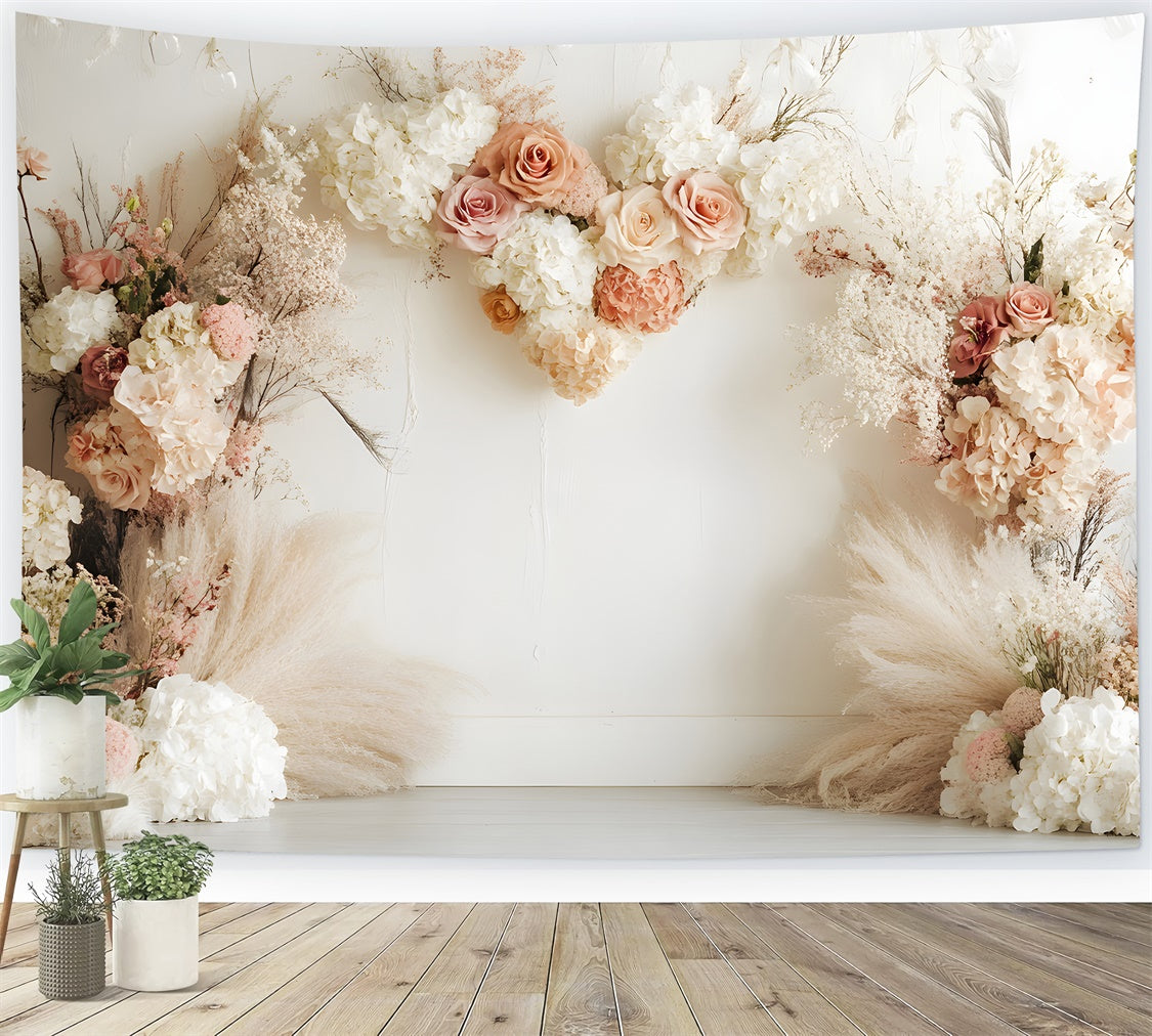 Boho Photo Backdrop Heart Shaped Floral Arrangement Backdrop GQ2-73