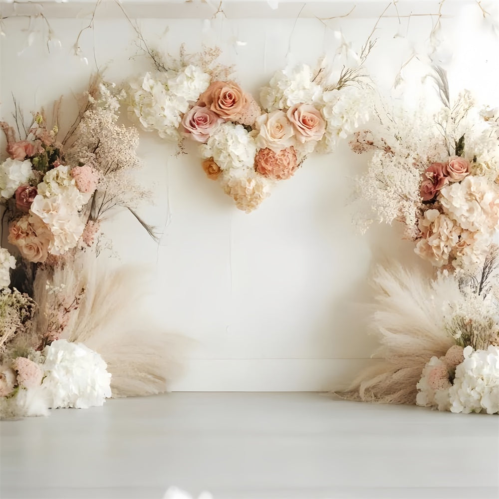 Boho Photo Backdrop Heart Shaped Floral Arrangement Backdrop GQ2-73