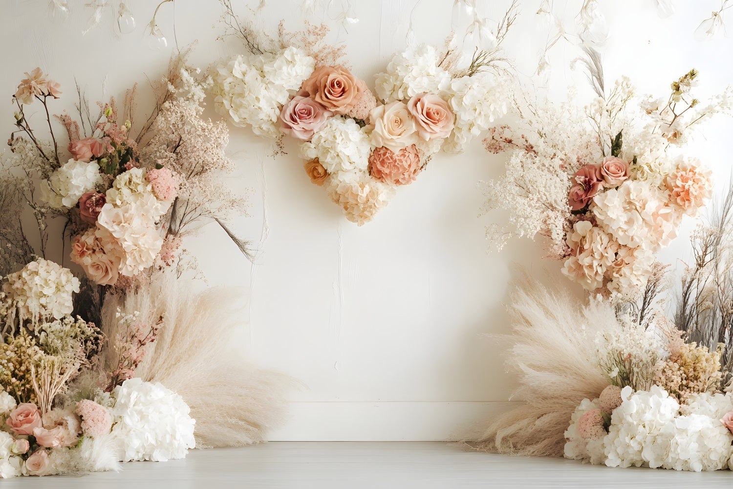 Boho Photo Backdrop Heart Shaped Floral Arrangement Backdrop GQ2-73