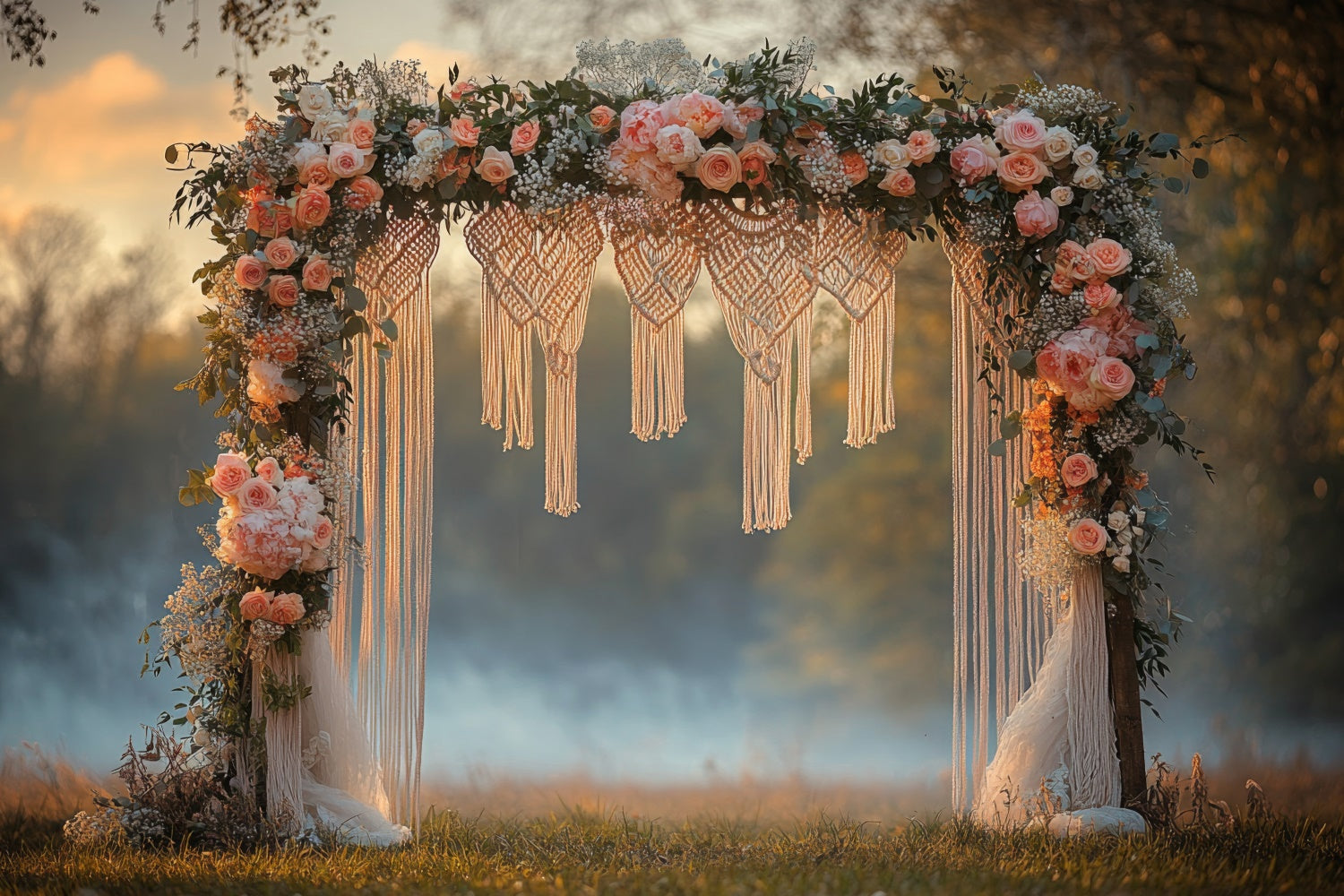 Boho Wedding Backdrop Flower Macrame Arch Backdrop GQ2-75