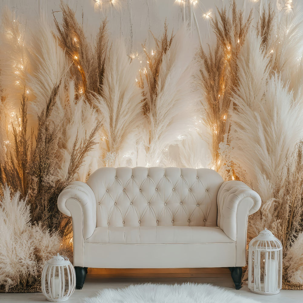 Boho Backdrops White Sofa Pampas Lights Backdrop GQ2-79