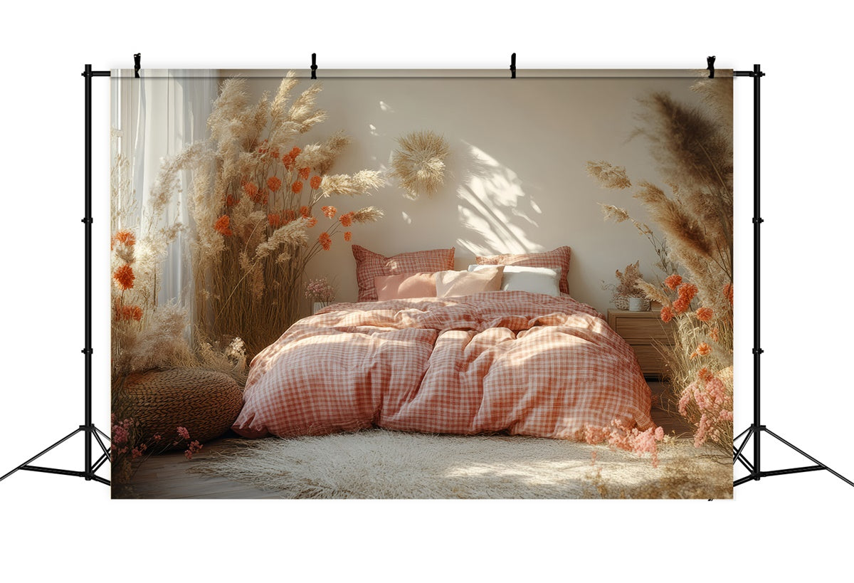 Boho Backdrop Ideas Floral Pampas Grass Bed Backdrop GQ2-80