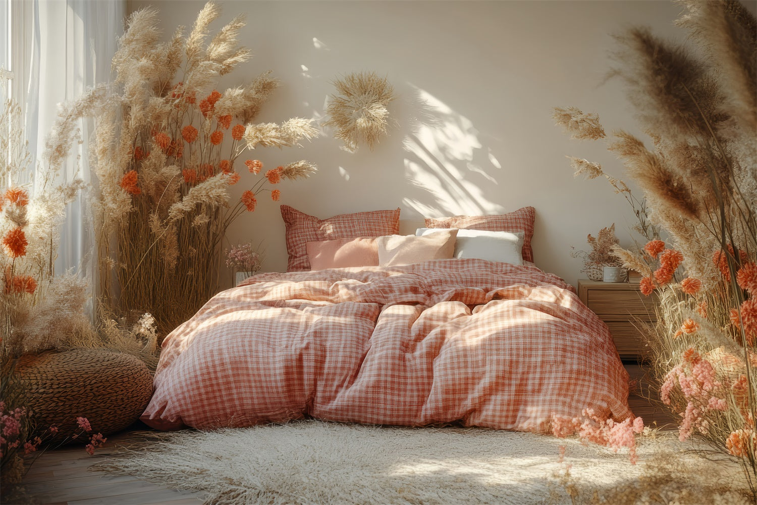 Boho Backdrop Ideas Floral Pampas Grass Bed Backdrop GQ2-80