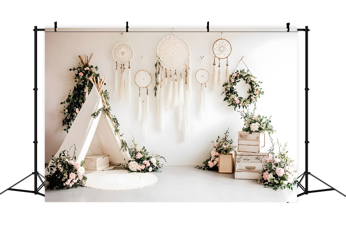 Boho Backdrop Teepee Dreamcatcher Floral Backdrop GQ2-81