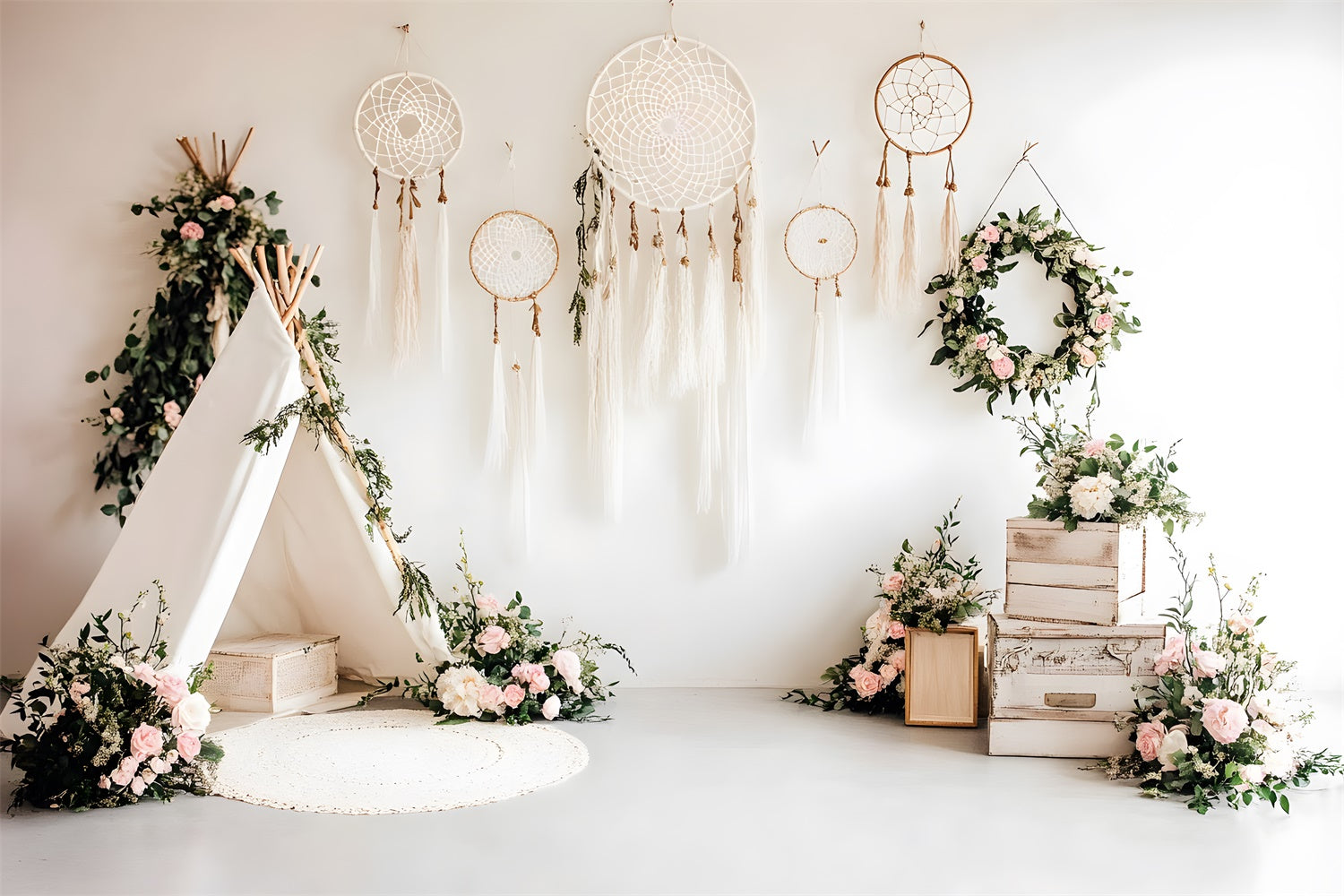 Boho Backdrop Teepee Dreamcatcher Floral Backdrop GQ2-81