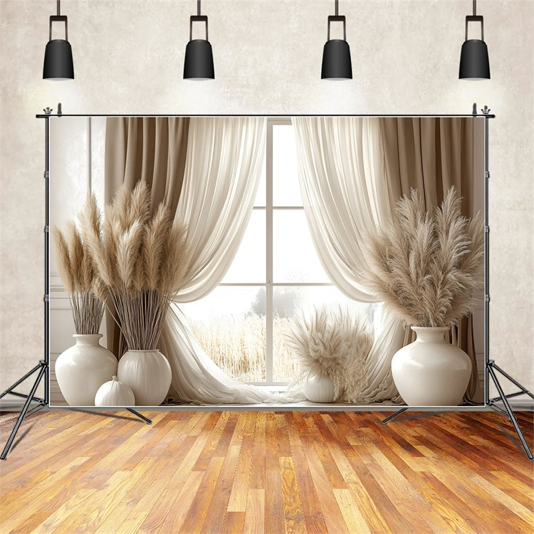 Boho Backdrop Ideas Window Pampas Grass Photography Backdrop GQ2-82