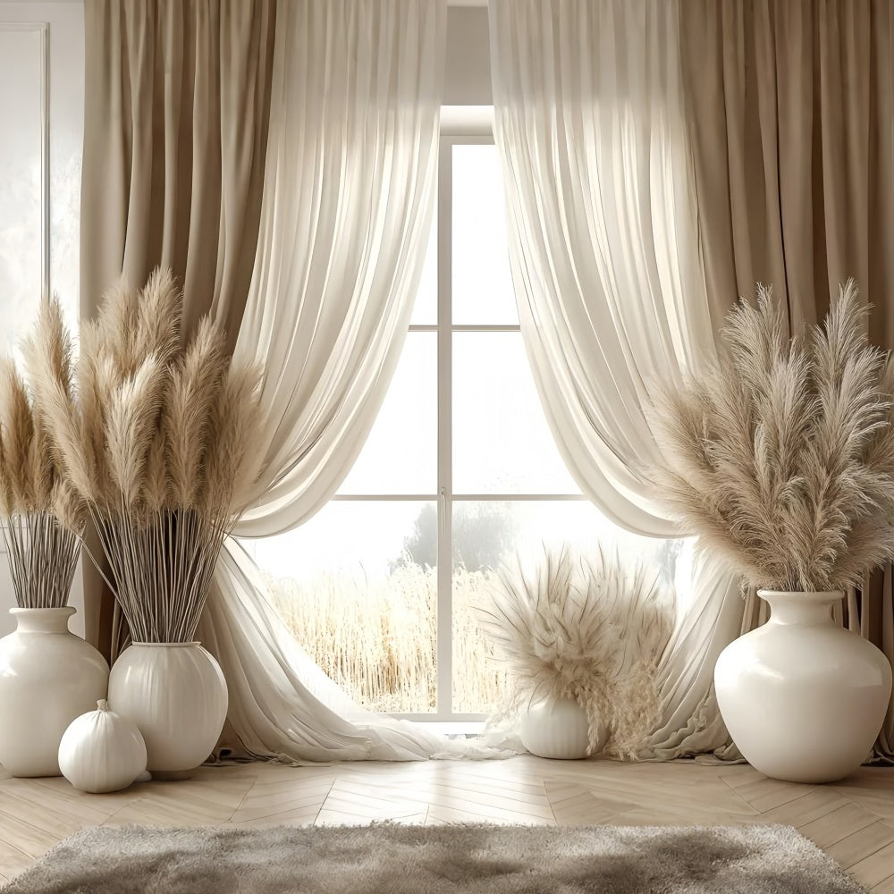 Boho Backdrop Ideas Window Pampas Grass Photography Backdrop GQ2-82