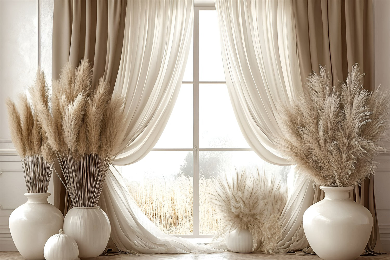 Boho Backdrop Ideas Window Pampas Grass Photography Backdrop GQ2-82