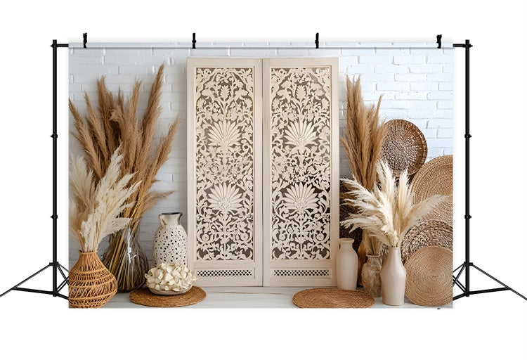 Boho Backdrop Ideas Vintage Wooden Screen Pampas Backdrop GQ2-85