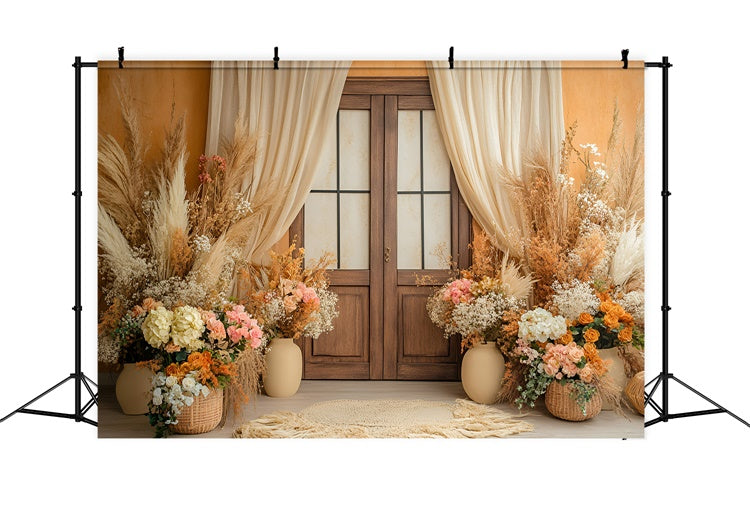 Mother's Day Backdrop Ideas Rustic Floral Wooden Door Backdrop GQ2-86