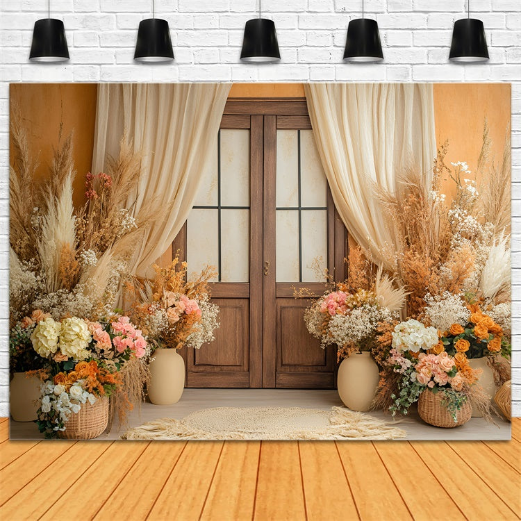 Mother's Day Backdrop Ideas Rustic Floral Wooden Door Backdrop GQ2-86