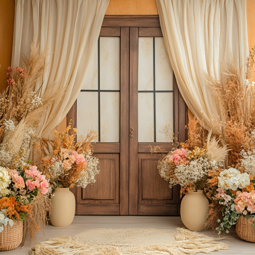 Mother's Day Backdrop Ideas Rustic Floral Wooden Door Backdrop GQ2-86