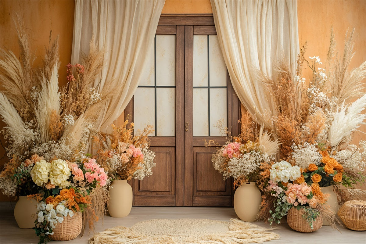 Mother's Day Backdrop Ideas Rustic Floral Wooden Door Backdrop GQ2-86