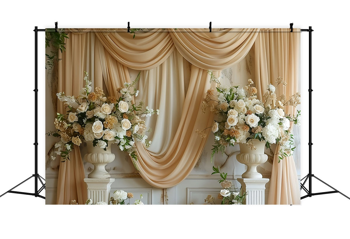 Mother's Day Photo Backdrop Golden Champagne Floral Drape Backdrop GQ2-89