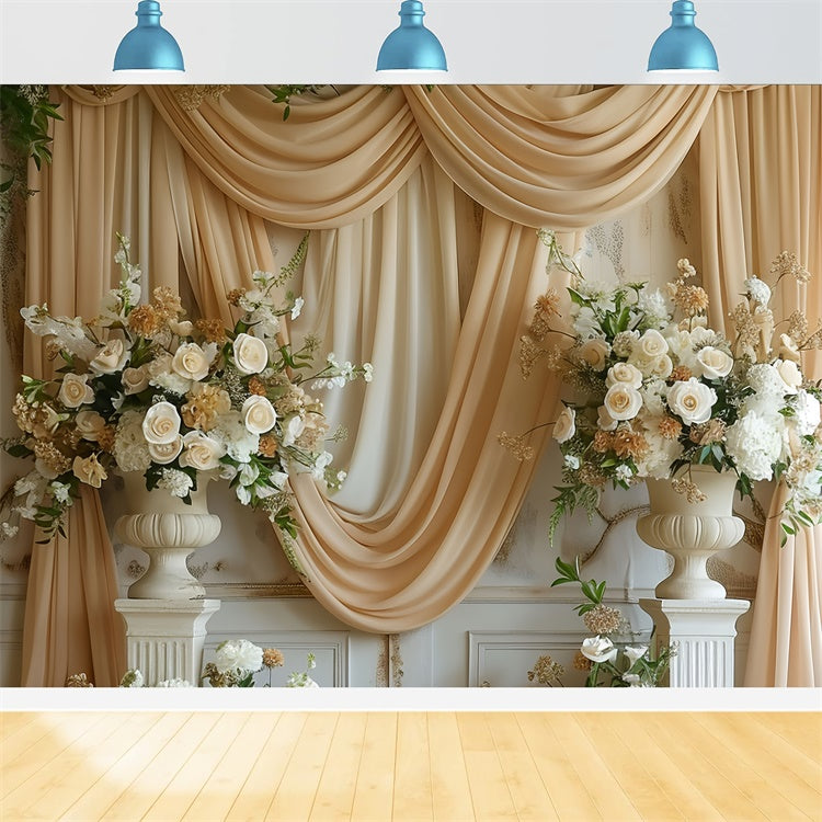 Mother's Day Photo Backdrop Golden Champagne Floral Drape Backdrop GQ2-89