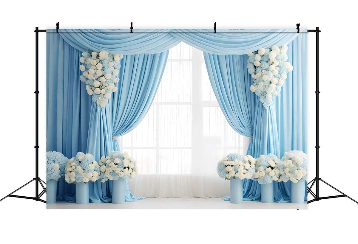 Mother's Day Backdrop Sophisticated Baby Blue Floral Backdrop GQ2-93