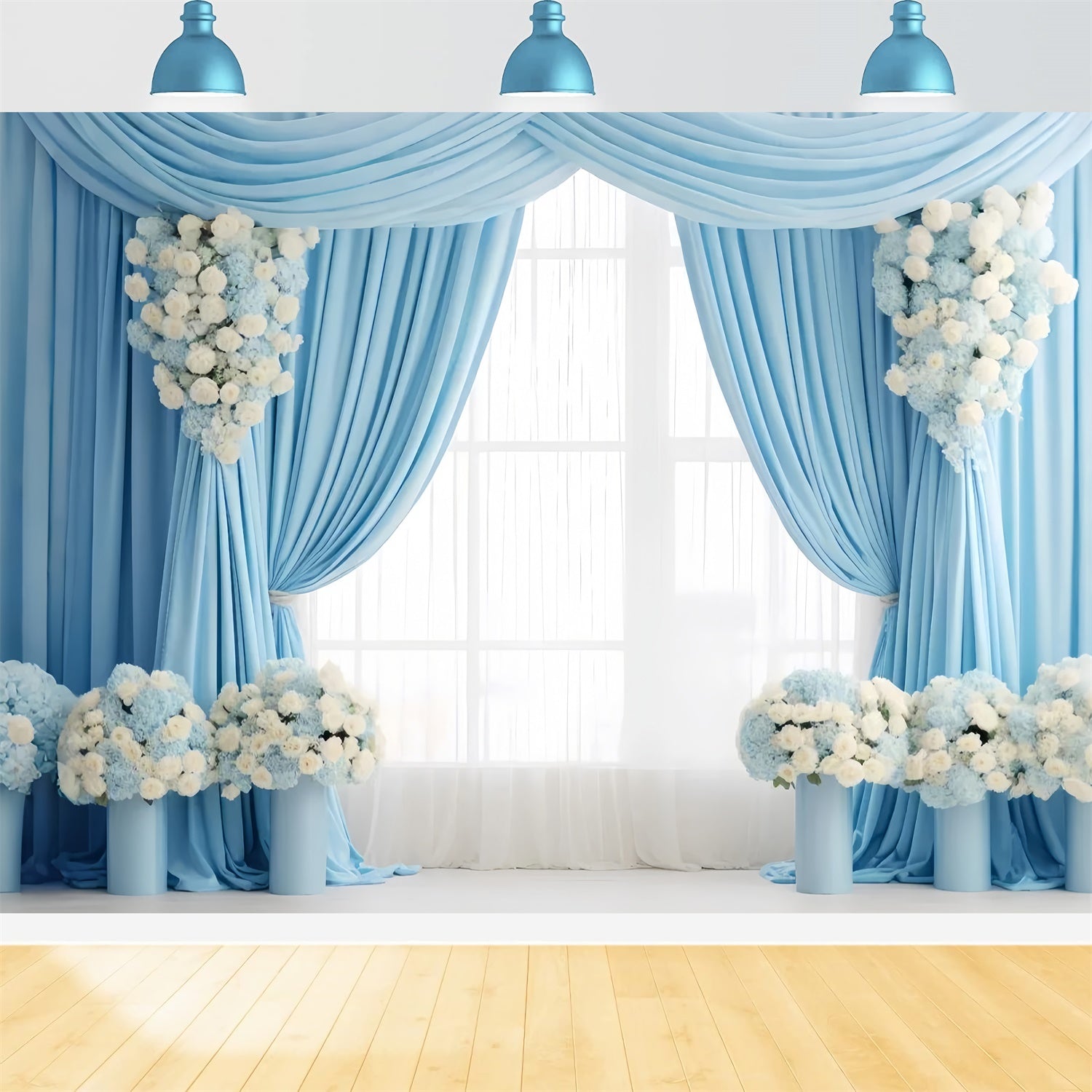 Mother's Day Backdrop Sophisticated Baby Blue Floral Backdrop GQ2-93