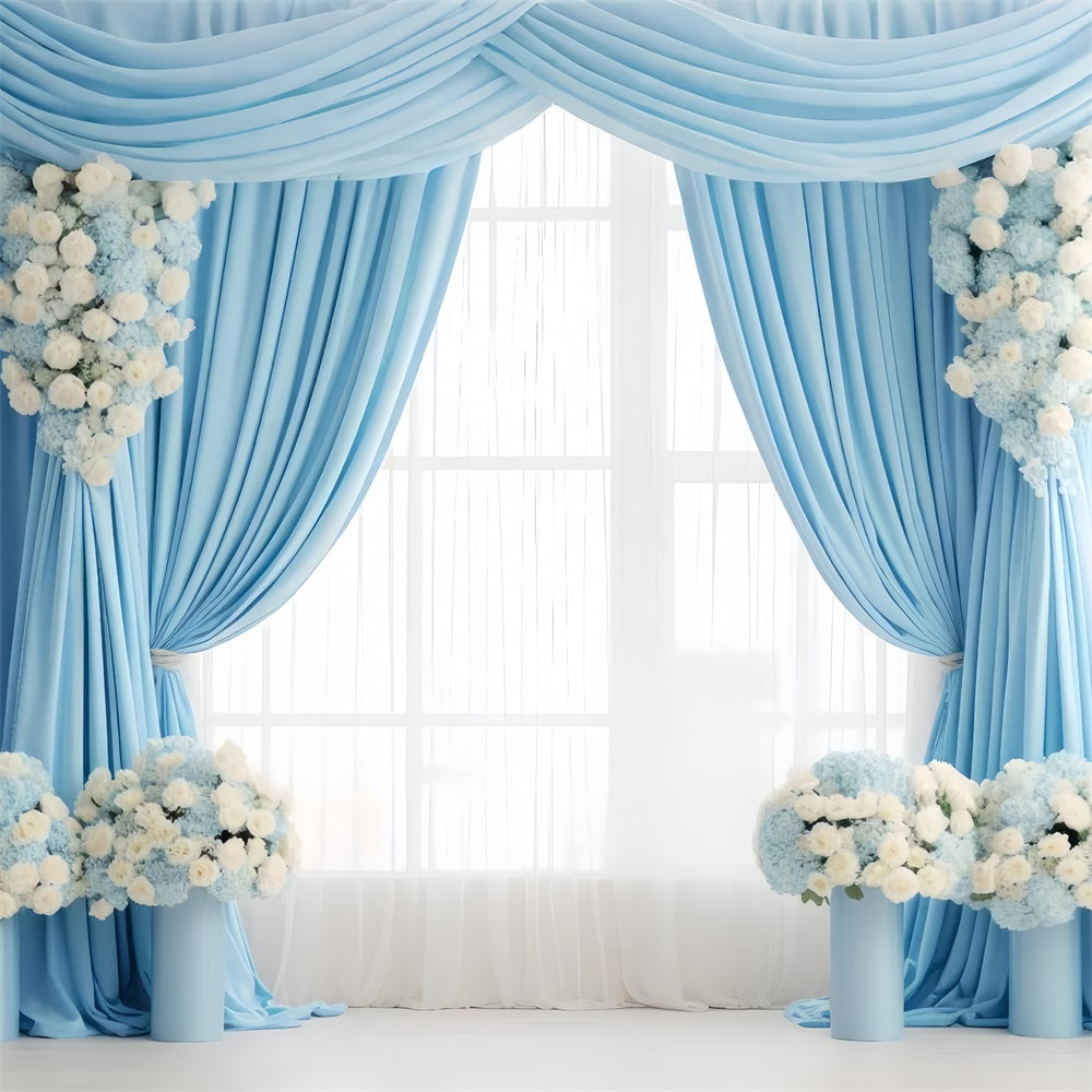 Mother's Day Backdrop Sophisticated Baby Blue Floral Backdrop GQ2-93