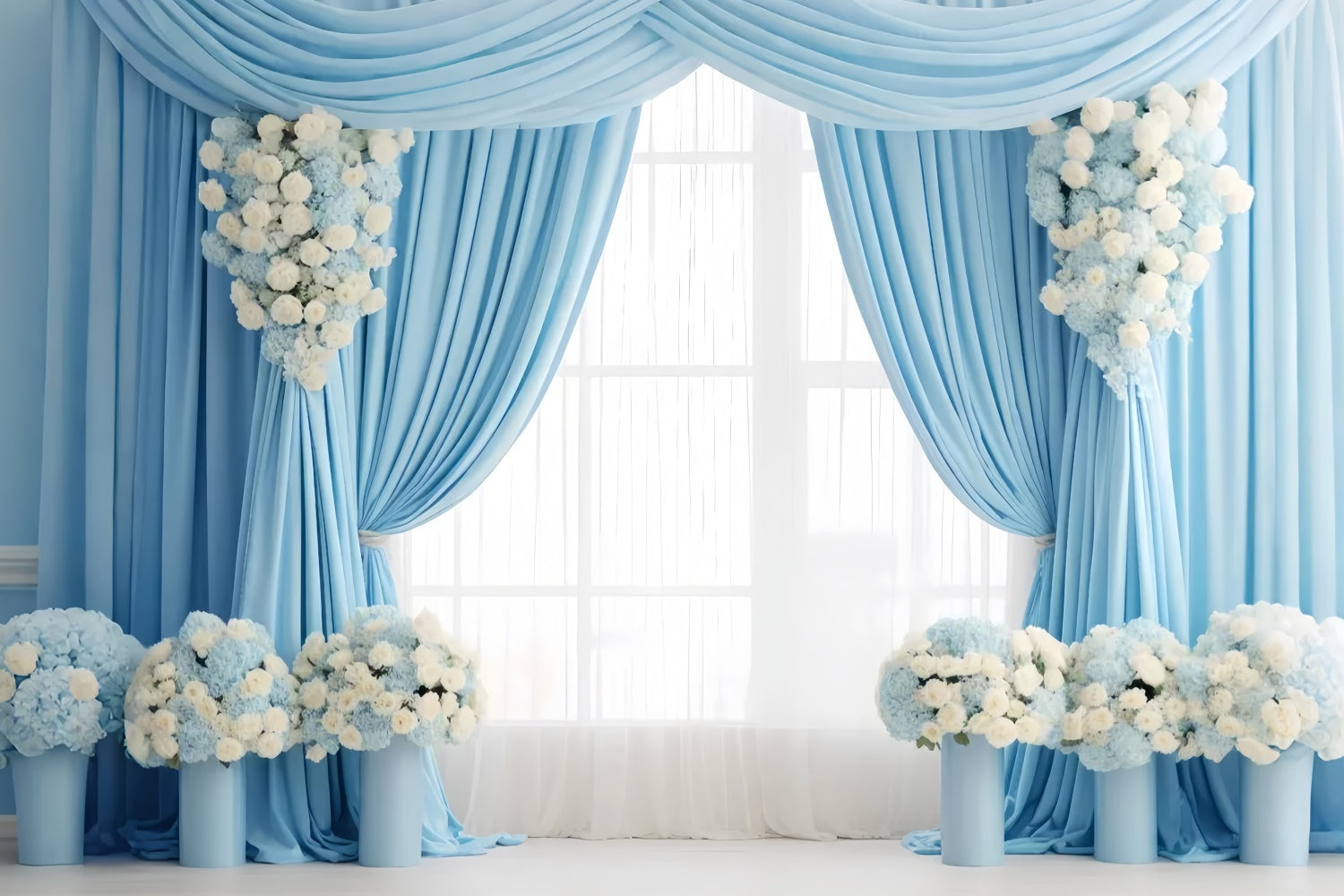 Mother's Day Backdrop Sophisticated Baby Blue Floral Backdrop GQ2-93