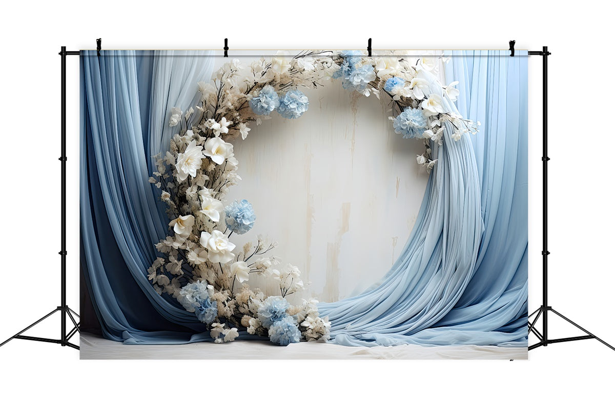 Backdrop For Mother's Day Soft Blue Drapes Flowers Backdrop GQ2-95