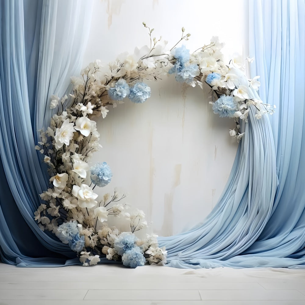 Backdrop For Mother's Day Soft Blue Drapes Flowers Backdrop GQ2-95