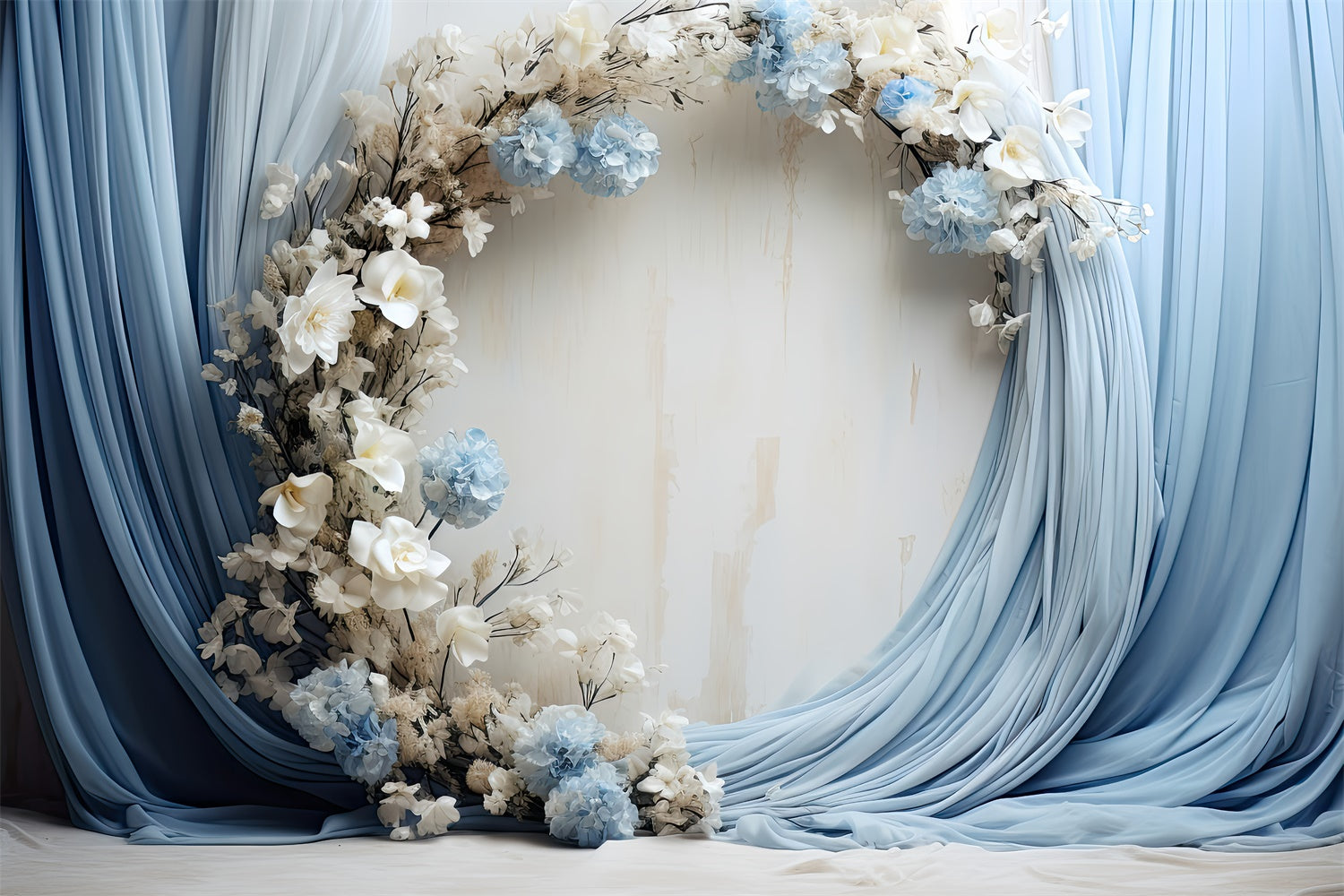 Backdrop For Mother's Day Soft Blue Drapes Flowers Backdrop GQ2-95