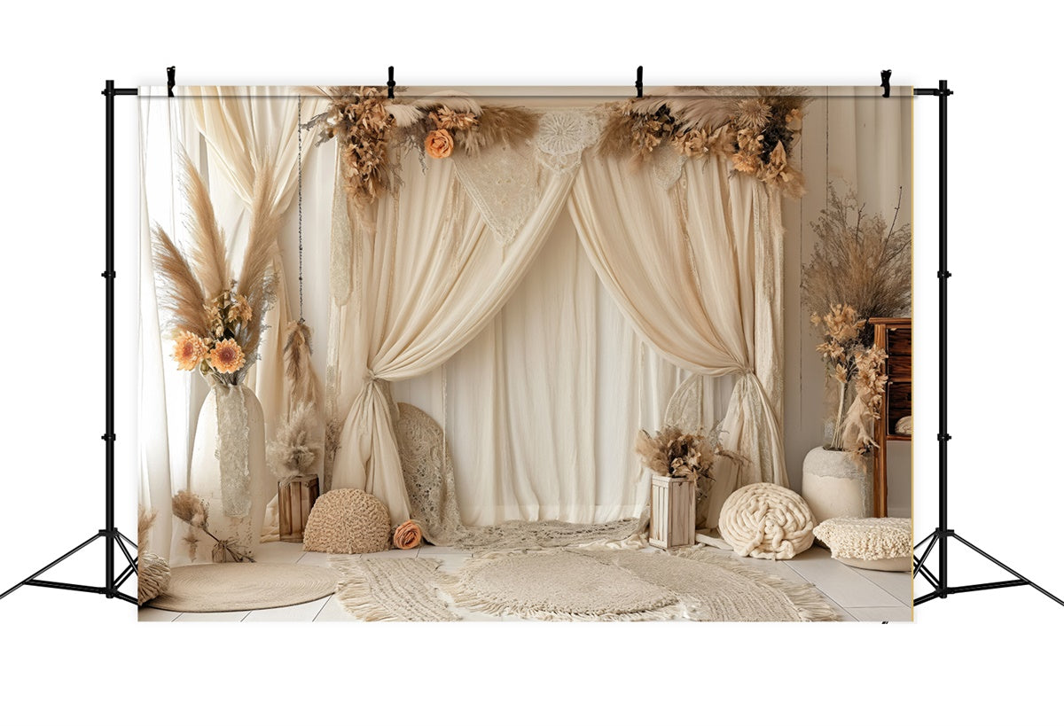 Happy Mother's Day Backdrop Cozy Cream Drape Flowers Backdrop GQ2-96