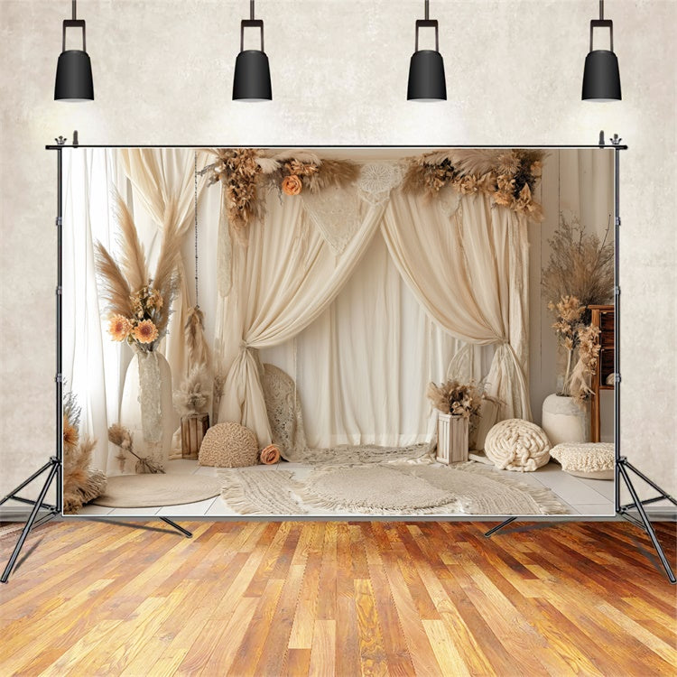 Happy Mother's Day Backdrop Cozy Cream Drape Flowers Backdrop GQ2-96