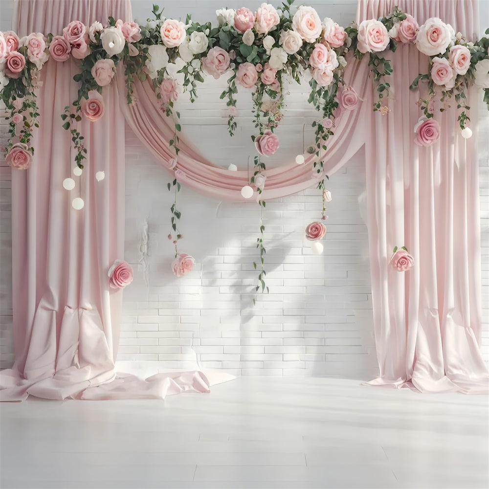 Backdrops For Mother's Day Pastel Pink Floral Curtain Backdrop GQ2-99