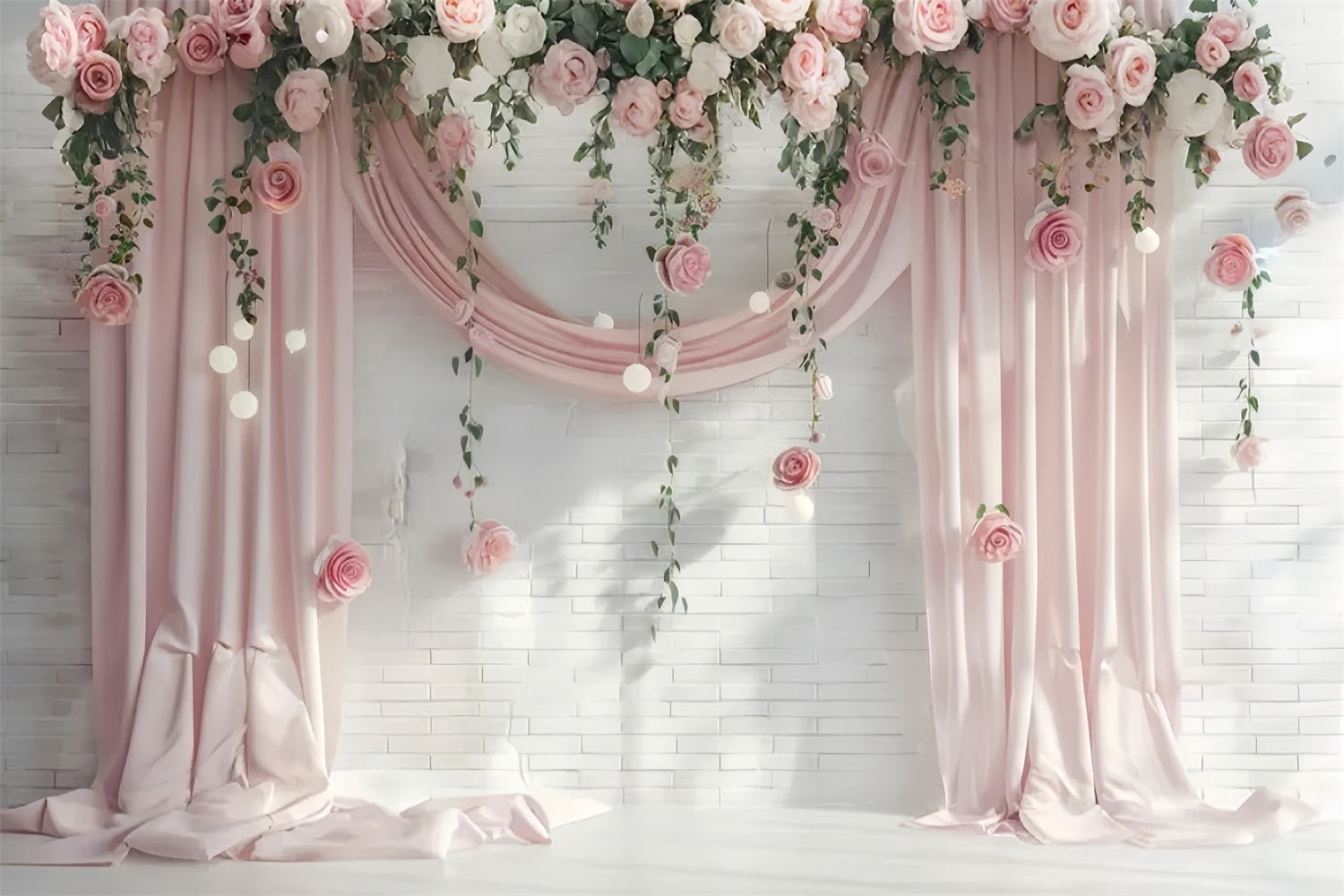 Backdrops For Mother's Day Pastel Pink Floral Curtain Backdrop GQ2-99