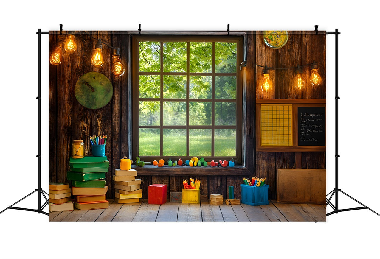 Back To School Backdrop Classroom Window View Backdrop GQ3-103