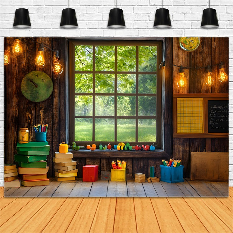 Back To School Backdrop Classroom Window View Backdrop GQ3-103