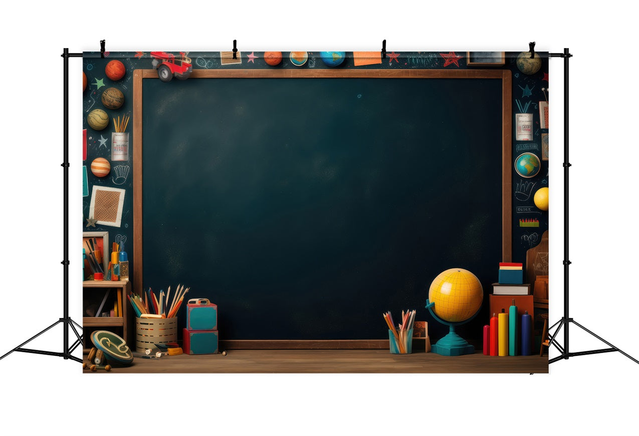 Back To School Photo Backdrops Chalkboard Planets Books Backdrop GQ3-105