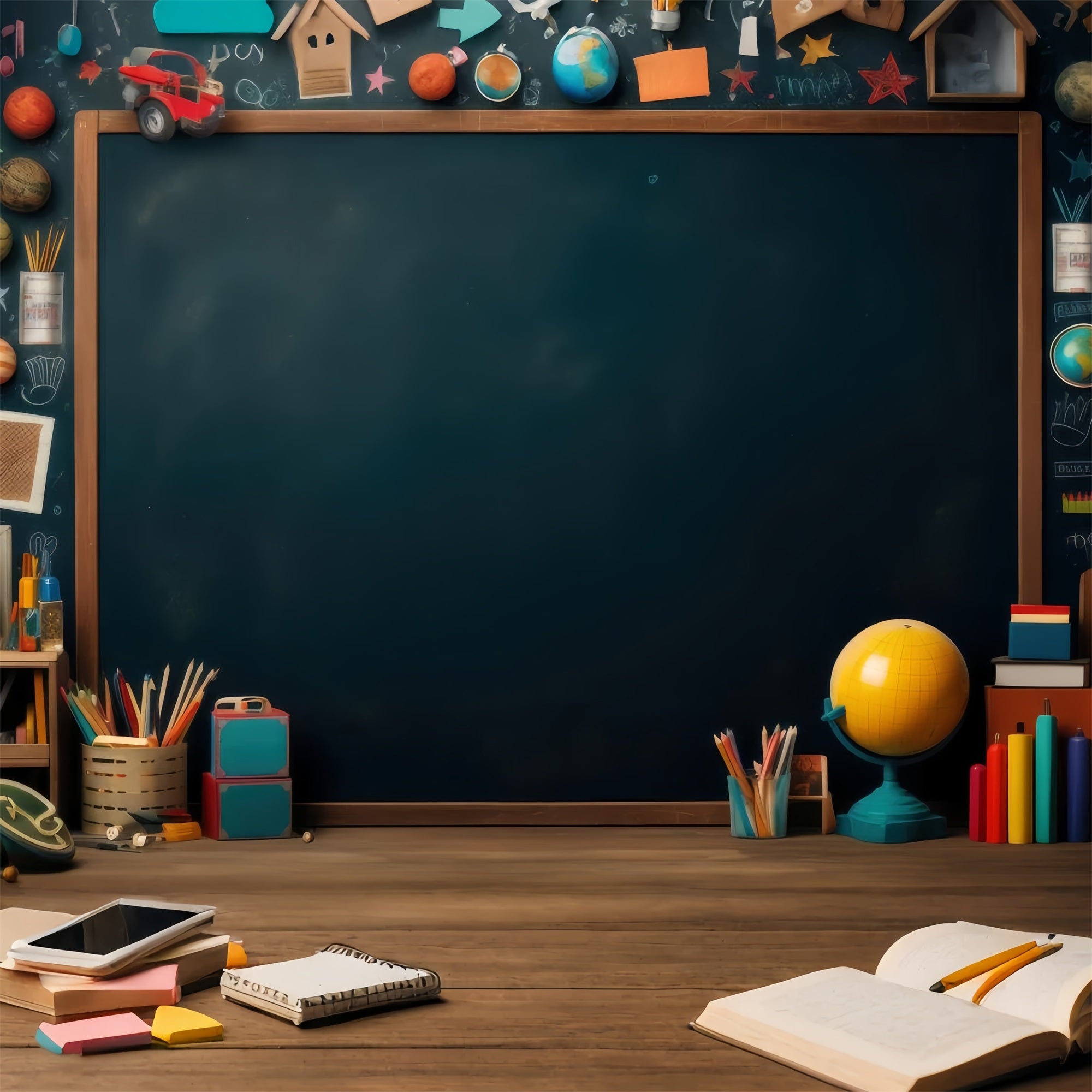 Back To School Photo Backdrops Chalkboard Planets Books Backdrop GQ3-105