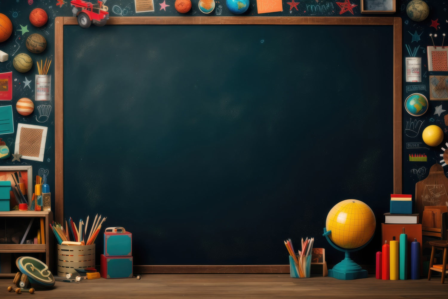 Back To School Photo Backdrops Chalkboard Planets Books Backdrop GQ3-105