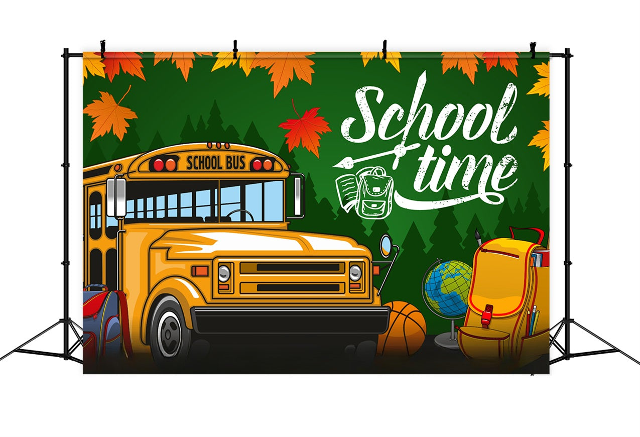 Back To School Backdrops Yellow School Bus Leaves Backdrop GQ3-107