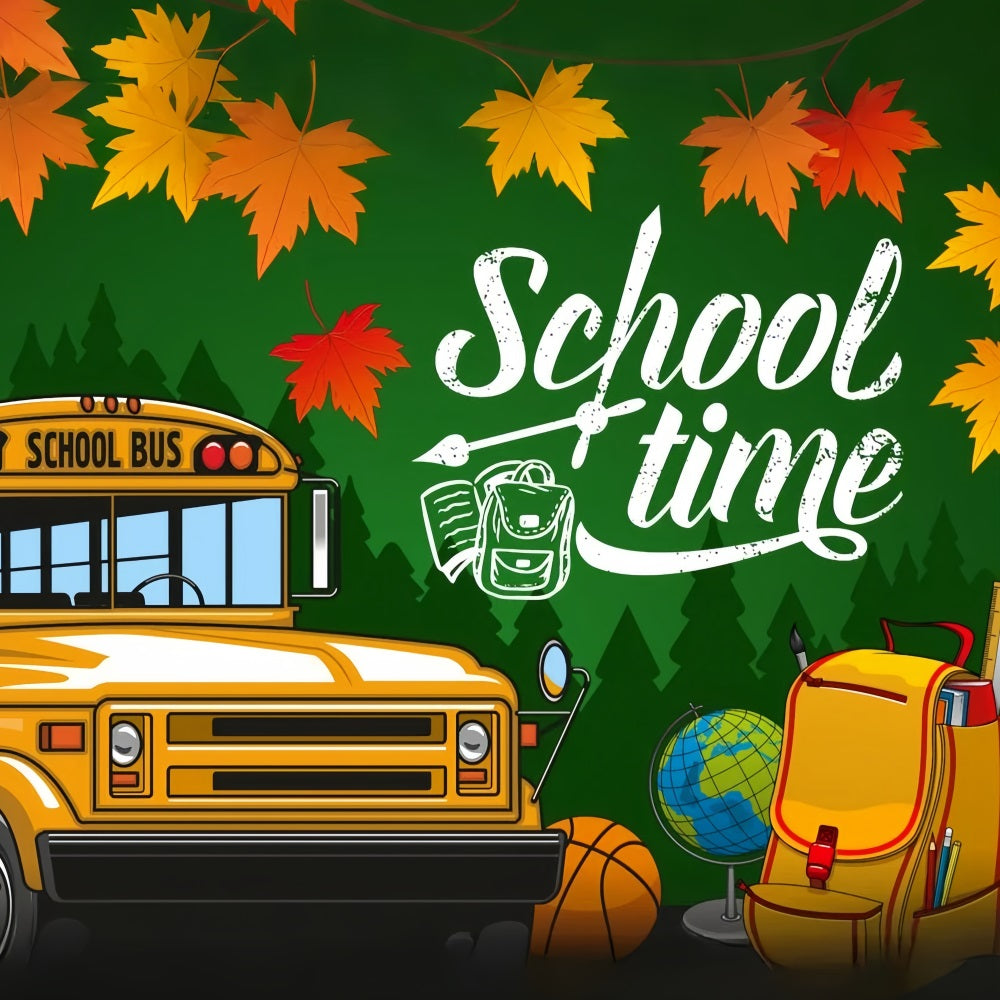 Back To School Backdrops Yellow School Bus Leaves Backdrop GQ3-107