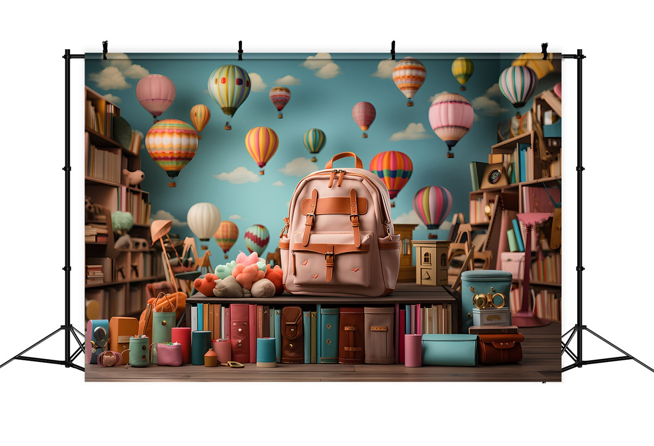 Back To School Photography Backdrop Hot Air Balloon Backpack Backdrop GQ3-108