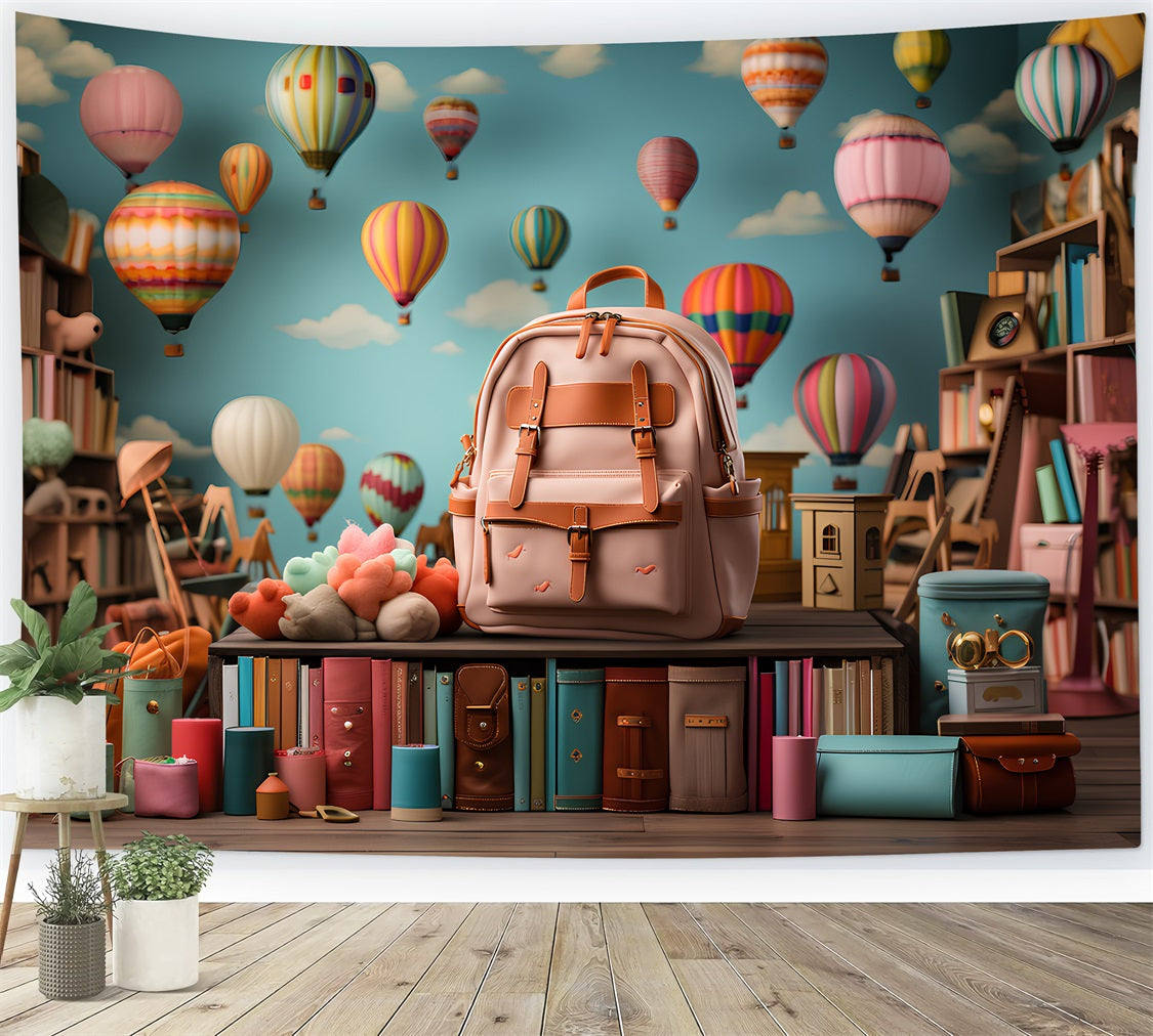 Back To School Photography Backdrop Hot Air Balloon Backpack Backdrop GQ3-108