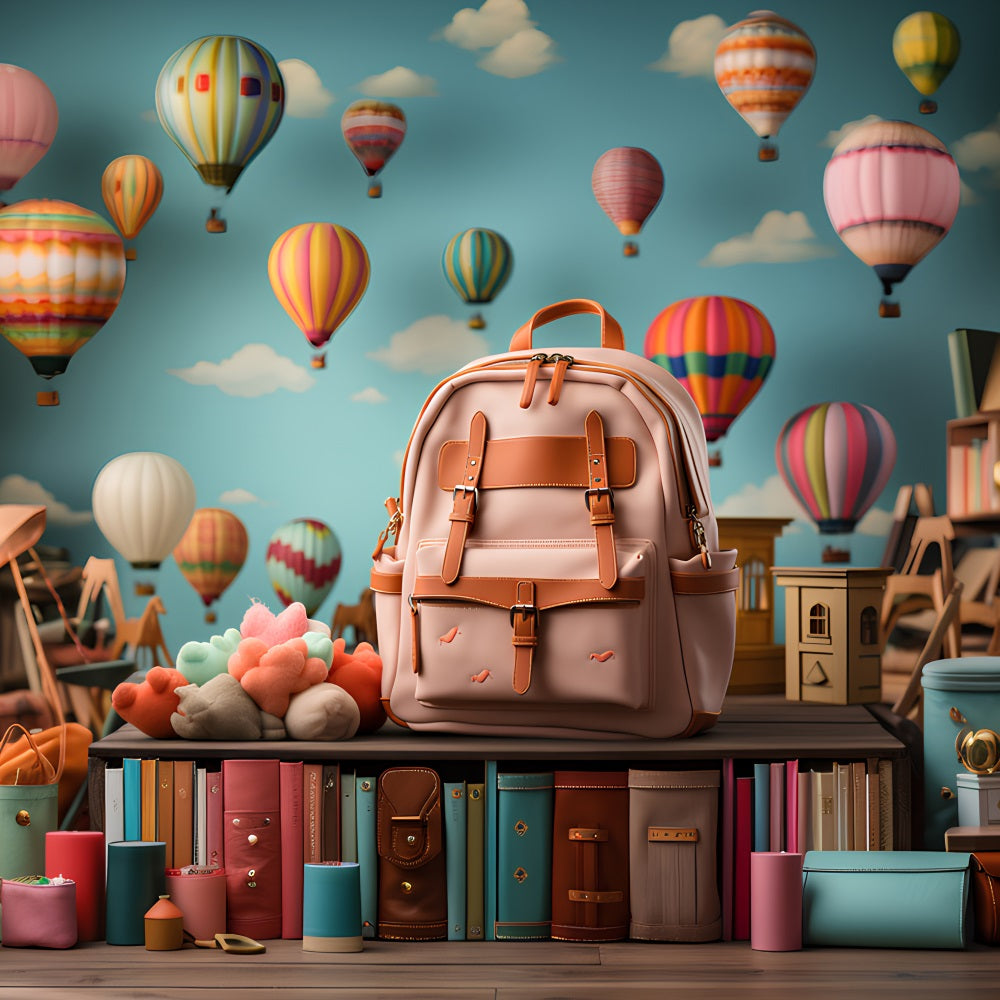 Back To School Photography Backdrop Hot Air Balloon Backpack Backdrop GQ3-108