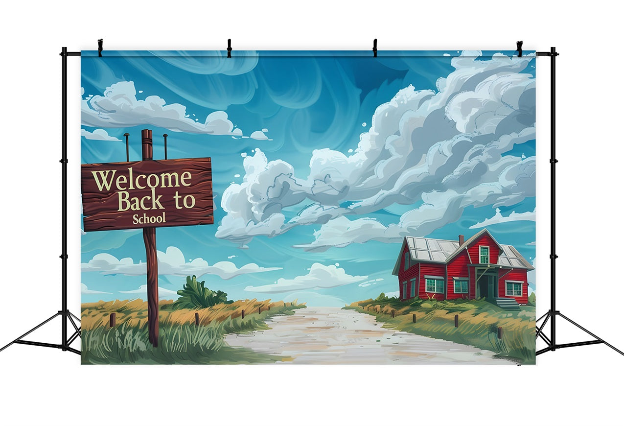 Welcome Back To School Backdrop Sky Clouds Rural Backdrop GQ3-109