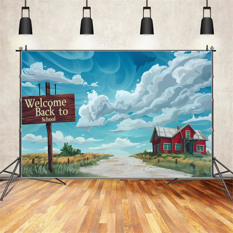 Welcome Back To School Backdrop Sky Clouds Rural Backdrop GQ3-109