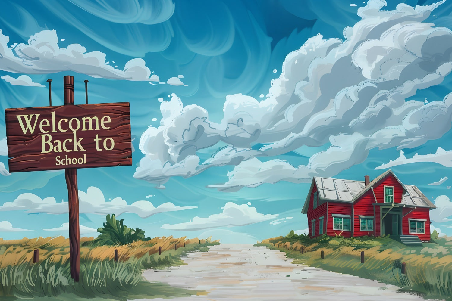 Welcome Back To School Backdrop Sky Clouds Rural Backdrop GQ3-109