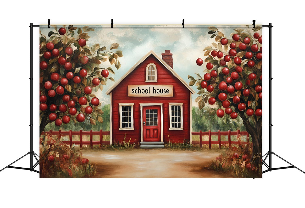 Back To School Backdrop Ideas Apple Orchard Schoolhouse Backdrop GQ3-113