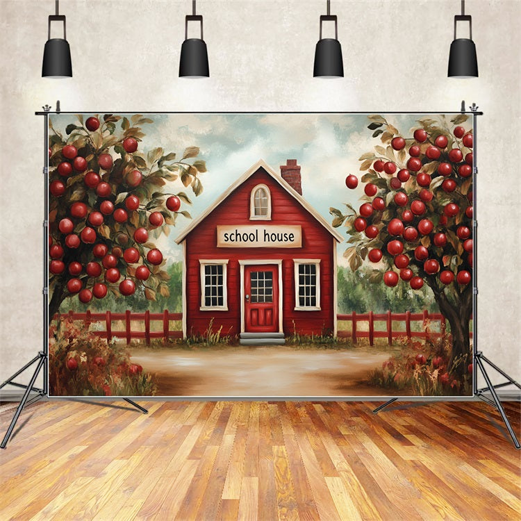 Back To School Backdrop Ideas Apple Orchard Schoolhouse Backdrop GQ3-113