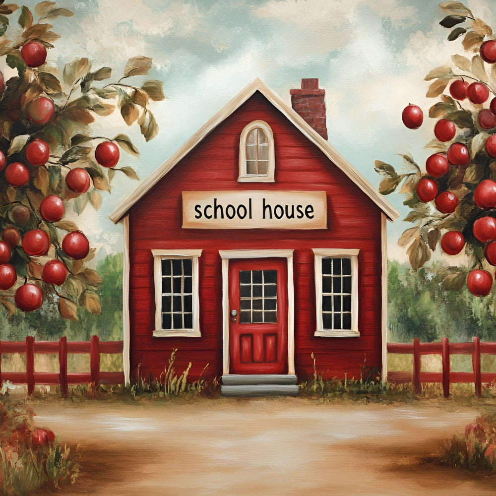 Back To School Backdrop Ideas Apple Orchard Schoolhouse Backdrop GQ3-113