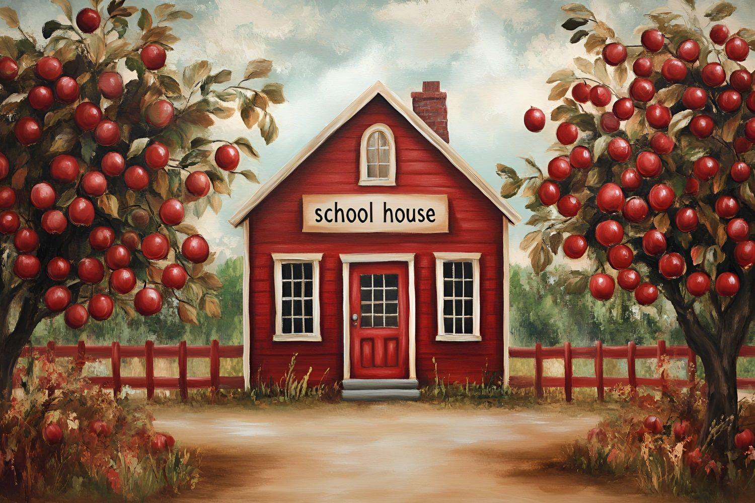 Back To School Backdrop Ideas Apple Orchard Schoolhouse Backdrop GQ3-113